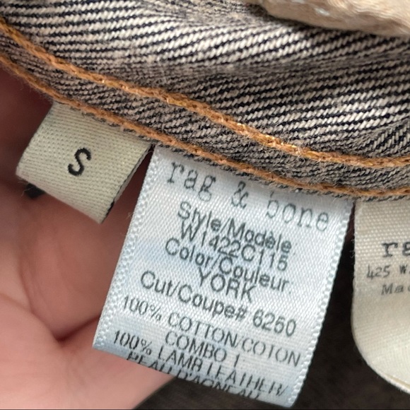 Rag & Bone Zip Front Dark Denim Jacket With Leather Sleeves Size Small - Picture 6 of 6